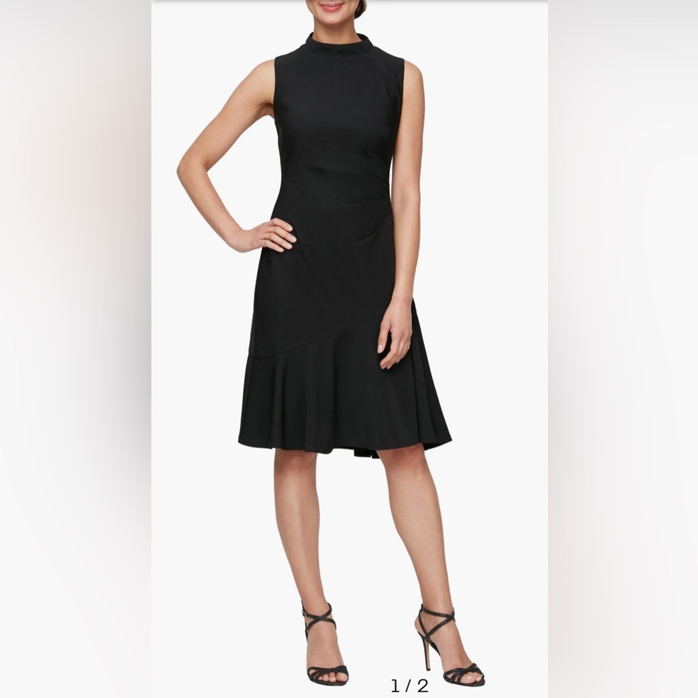 SLNY Black  Turtle Neck Short Asymmetrical Dress